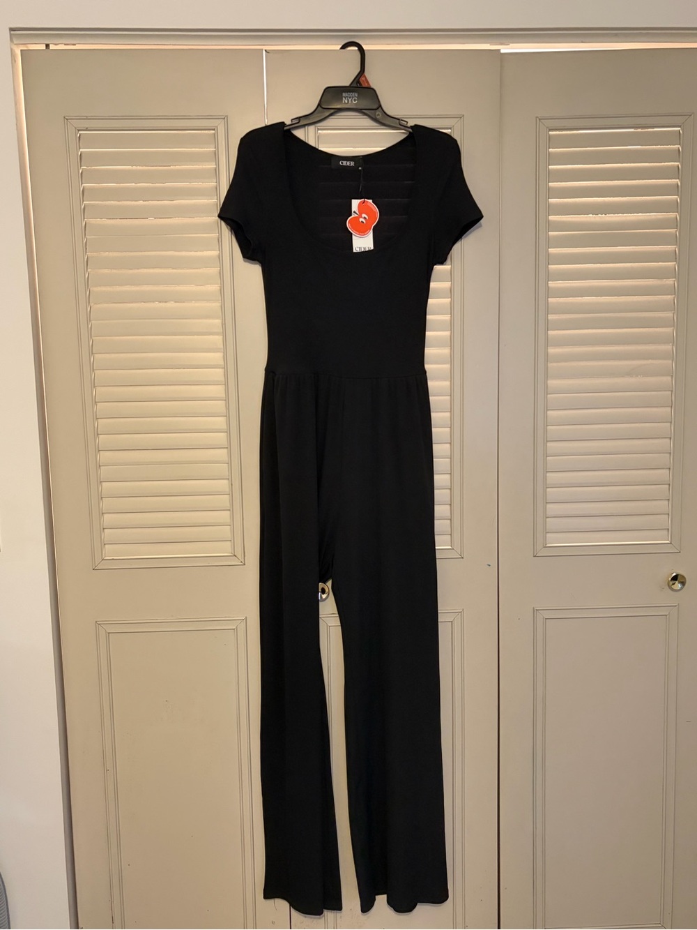 Cider Black Short-Sleeve Scoop-Neck Jumpsuit